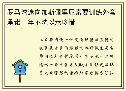 罗马球迷向加斯佩里尼索要训练外套承诺一年不洗以示珍惜