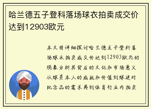 哈兰德五子登科落场球衣拍卖成交价达到12903欧元